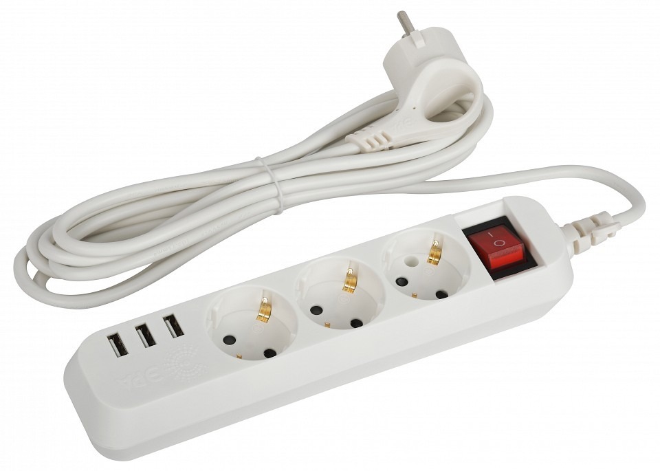 Фото Удлинитель с выключателем Эра  U-3es-3m-USB ER_B0052901 - интернет-магазин МегаТерем в Москве