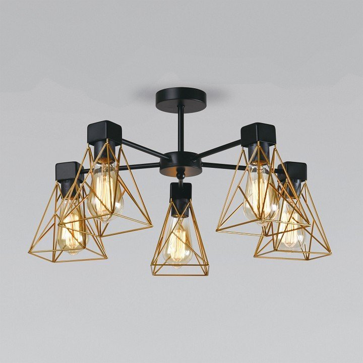 Фото Люстра на штанге Eurosvet Trappola 70107/5 черный/латунь EV_a061402 - интернет-магазин МегаТерем в Москве