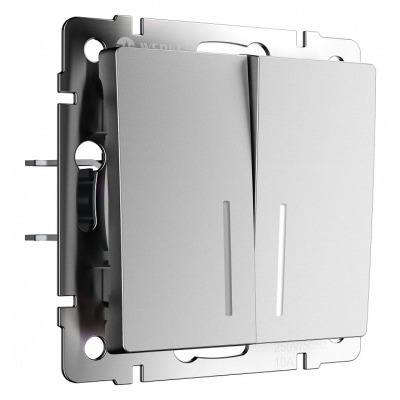 Выключатель проходной двухклавишный с подсветкой без рамки Werkel серебряный матовый W1122165 WRK_a063616