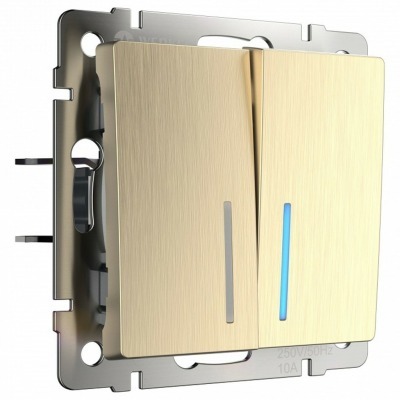 Выключатель проходной двухклавишный с подсветкой без рамки Werkel шампань рифленый W1122110 WRK_a051418