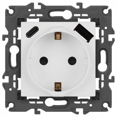 Розетка с заземлением и со шторкой и 2хUSB, без рамки Эра Эра Elegance 14-4108-01М ER_B0067710