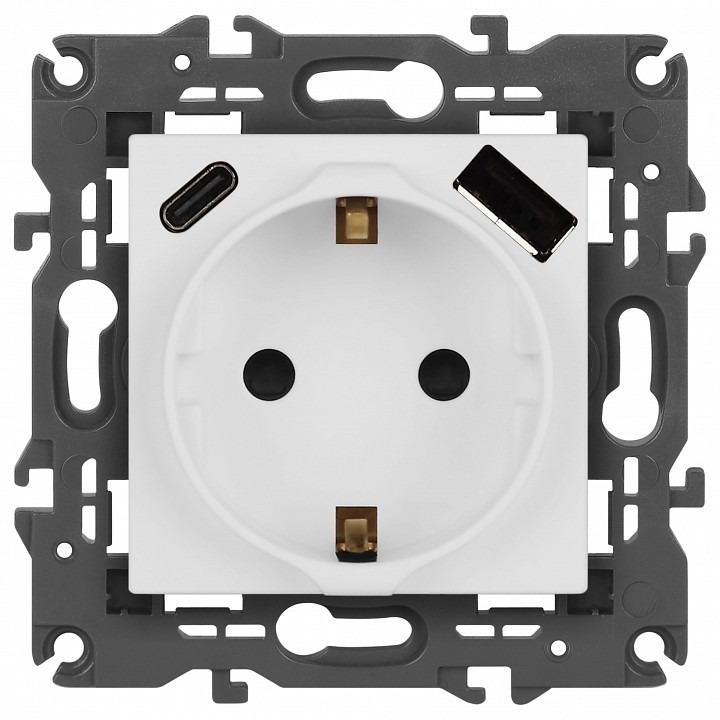Фото Розетка с заземлением и со шторкой и 2хUSB, без рамки Эра Эра Elegance 14-4108-01М ER_B0067710 - интернет-магазин МегаТерем в Москве