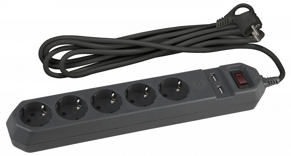 Фото Удлинитель с выключателем Эра  USF-5es-1.5m-USB-B ER_B0019036 - интернет-магазин МегаТерем в Москве