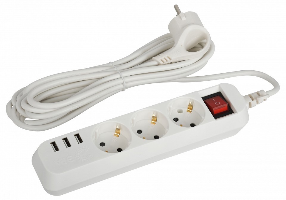 Фото Удлинитель с выключателем Эра  U-3es-5m-USB ER_B0052902 - интернет-магазин МегаТерем в Москве