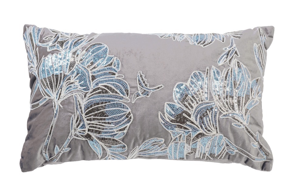 Фото Подушка с пайетками Арт Магнолия серый 30*50см (TT-00014381) - интернет-магазин МегаТерем в Москве