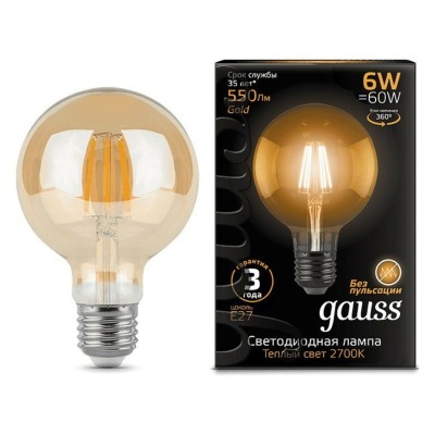 Лампа светодиодная Gauss LED Filament E27 6Вт 2400K 105802006 GA_105802006