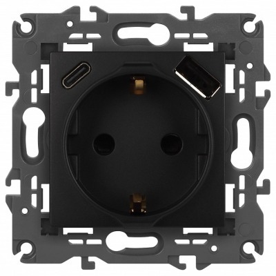 Розетка с заземлением и со шторкой и 2хUSB, без рамки Эра Эра Elegance 14-4108-05 ER_B0067724