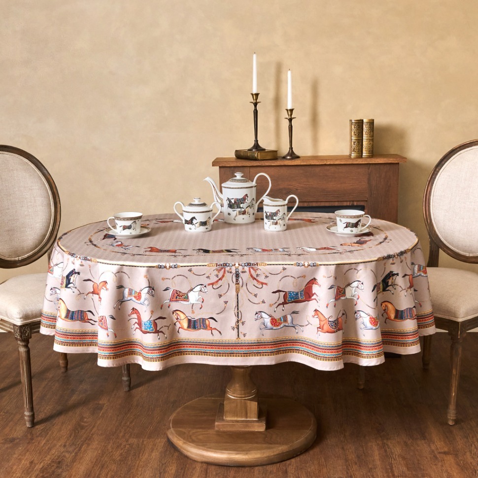 Фото Скатерть овальная passage140х180см ,капучино, 100% хлопок,твил, пропитка Lefard (850-760-4) - интернет-магазин МегаТерем в Москве