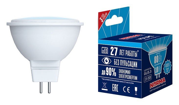 Фото Лампа светодиодная Volpe  GU5.3 10Вт 4000K UL-00003841 UL_UL-00003841 - интернет-магазин МегаТерем в Москве