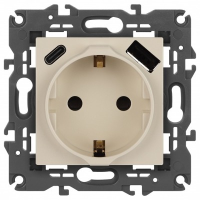 Розетка с заземлением и со шторкой и 2хUSB, без рамки Эра Эра Elegance 14-4108-02 ER_B0067725