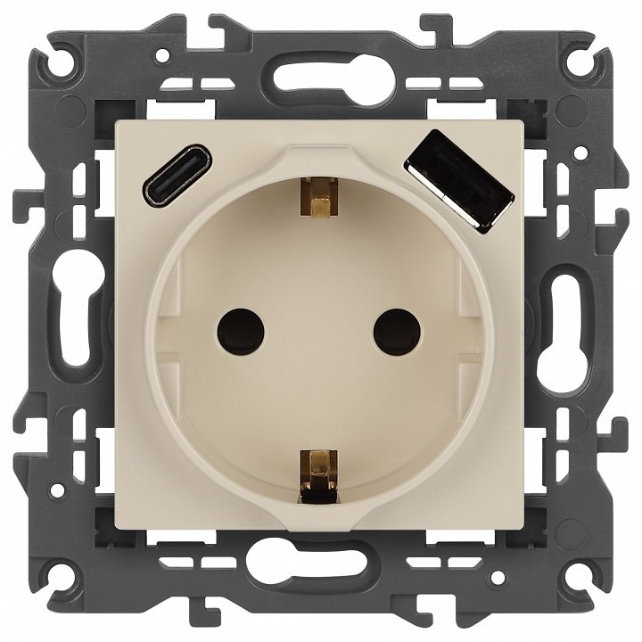 Фото Розетка с заземлением и со шторкой и 2хUSB, без рамки Эра Эра Elegance 14-4108-02 ER_B0067725 - интернет-магазин МегаТерем в Москве