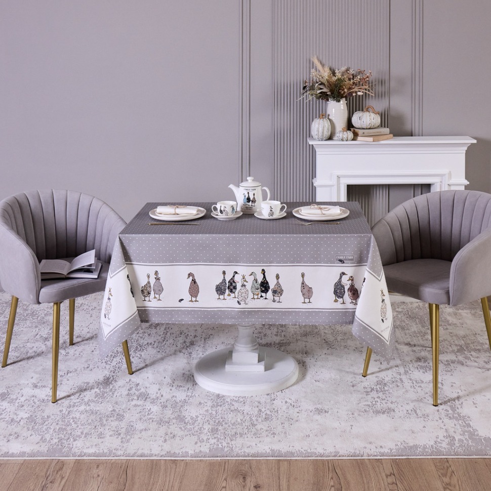 Фото Скатерть family farm 140х180см ,100% хлопок , серый , твил, пропитка Lefard (850-750-2) - интернет-магазин МегаТерем в Москве
