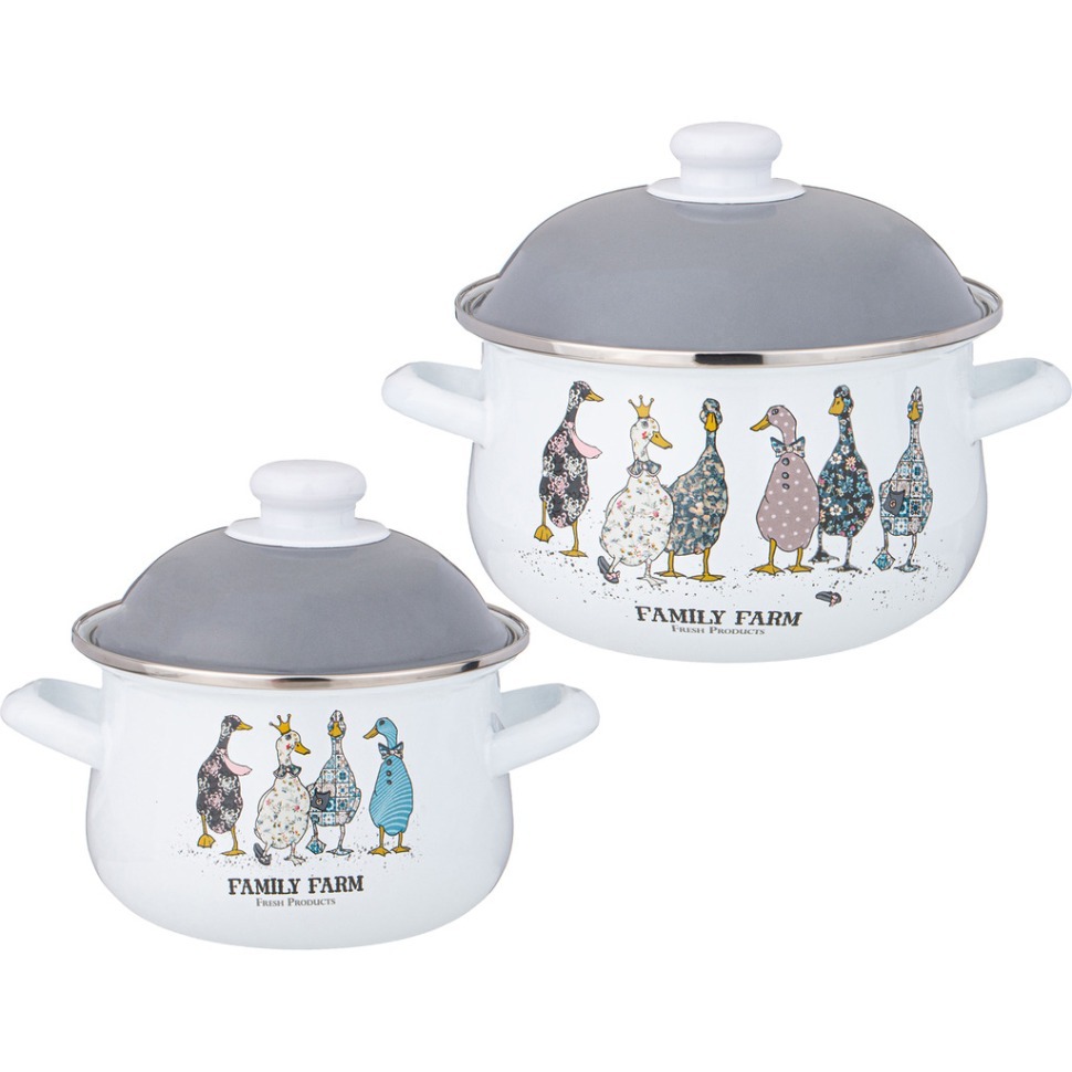 Фото Набор кастрюль agness  эмалированных серия family farm, 4пр. 1,5л и 2,8л, 16х10см, 20х12см (934-718)  - интернет-магазин МегаТерем в Москве