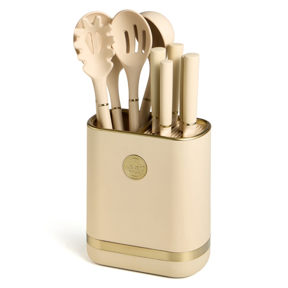 Фото Набор agness из 11пр: 5 ножей,подставка,половник,ложка,лопатка,шумовка,ложка для спагетти (671-220)  - интернет-магазин МегаТерем в Москве