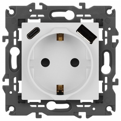 Розетка с заземлением и со шторкой и 2хUSB, без рамки Эра Эра Elegance 14-4108-01 ER_B0067736