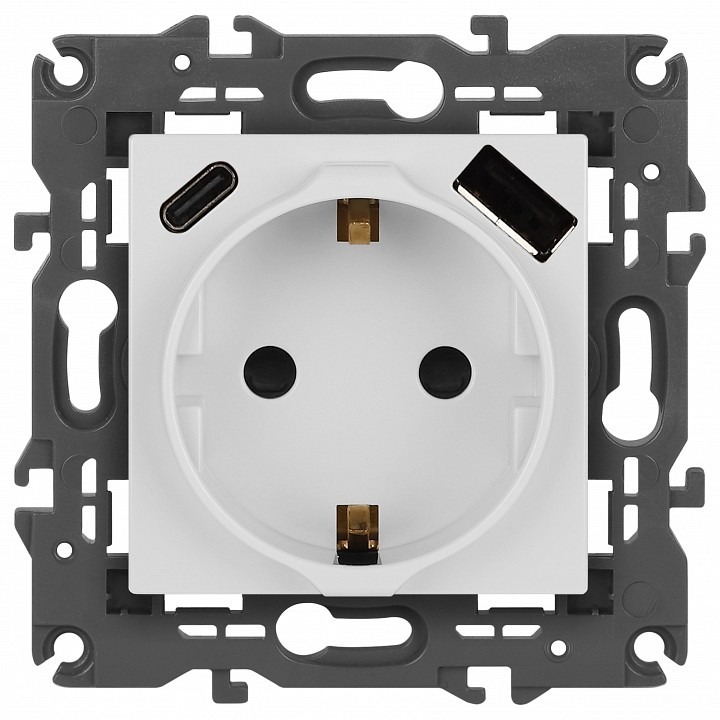 Фото Розетка с заземлением и со шторкой и 2хUSB, без рамки Эра Эра Elegance 14-4108-01 ER_B0067736 - интернет-магазин МегаТерем в Москве
