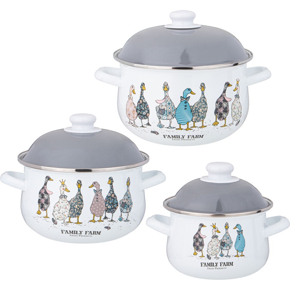 Фото Набор кастрюль agness  эмалированных серия family farm, 6пр. 1,5/2,8/3,6л, 16х10/20х12/22х13см (934-720)  - интернет-магазин МегаТерем в Москве