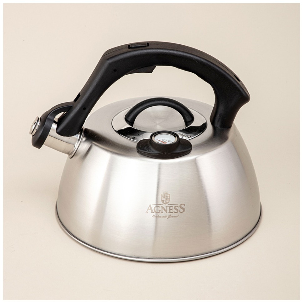 Фото Чайник agness со свистком, 2,80л термоаккумулирующее дно,индукция,встроенный термометр (908-067)  - интернет-магазин МегаТерем в Москве