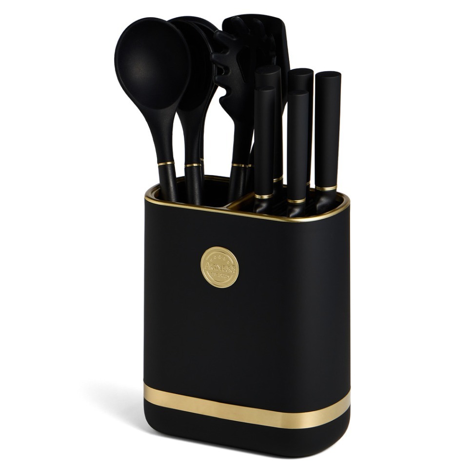 Фото Набор agness из 11пр: 5 ножей,подставка,половник,ложка,лопатка,шумовка,ложка для спагетти (671-221)  - интернет-магазин МегаТерем в Москве