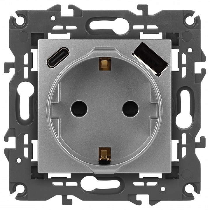 Фото Розетка с заземлением и со шторкой и 2хUSB, без рамки Эра Эра Elegance 14-4108-03 ER_B0067741 - интернет-магазин МегаТерем в Москве