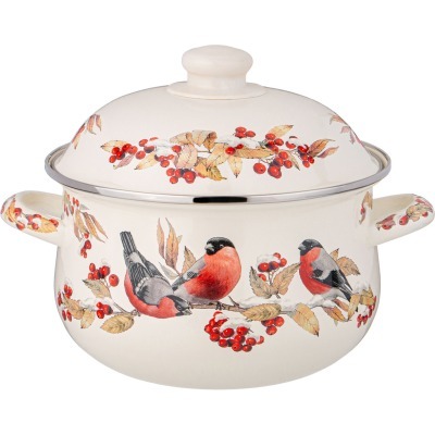 Кастрюля agness эмалированная с эмал.крышкой серия "снегири", 2.8 л, 20*12 см (934-732) 