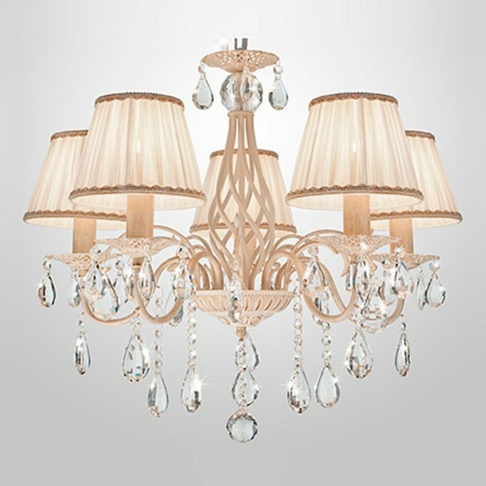 Фото Подвесная люстра Eurosvet Amelia 10054/5 белый с золотом/прозрачный хрусталь Strotskis EV_77237 - интернет-магазин МегаТерем в Москве