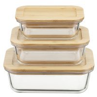 Набор контейнеров для запекания и хранения прямоугольных eco store с крышками из бамбука, 3 шт. (74781)