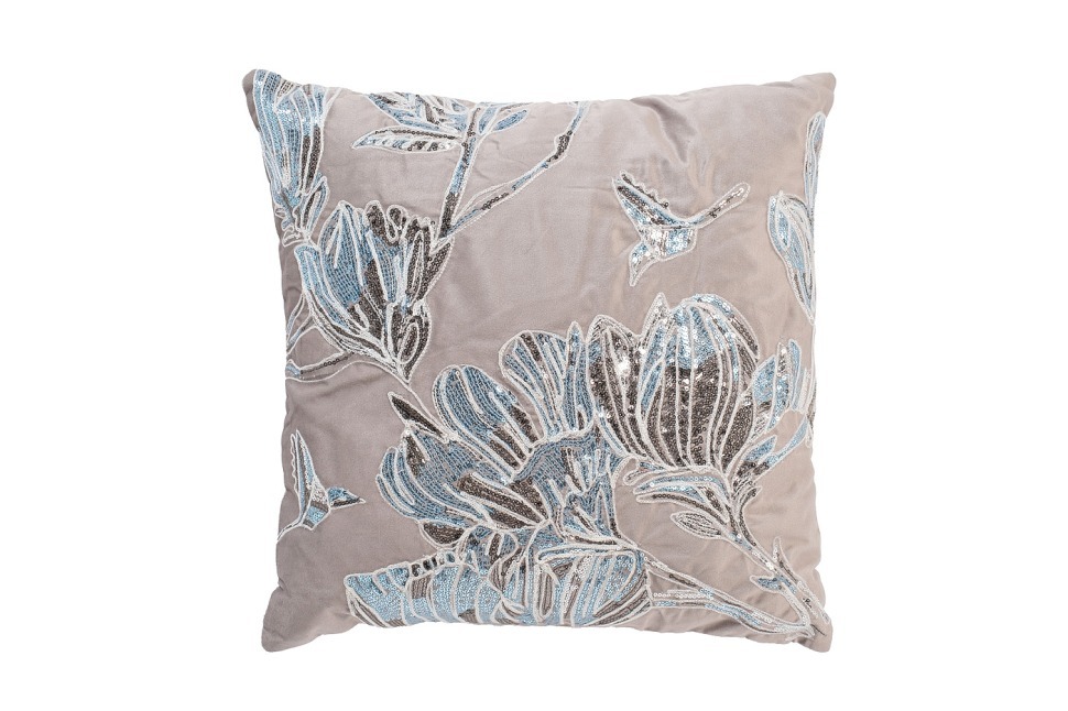 Фото Подушка с пайетками Арт Магнолия бежевый 45*45см (TT-00014385) - интернет-магазин МегаТерем в Москве