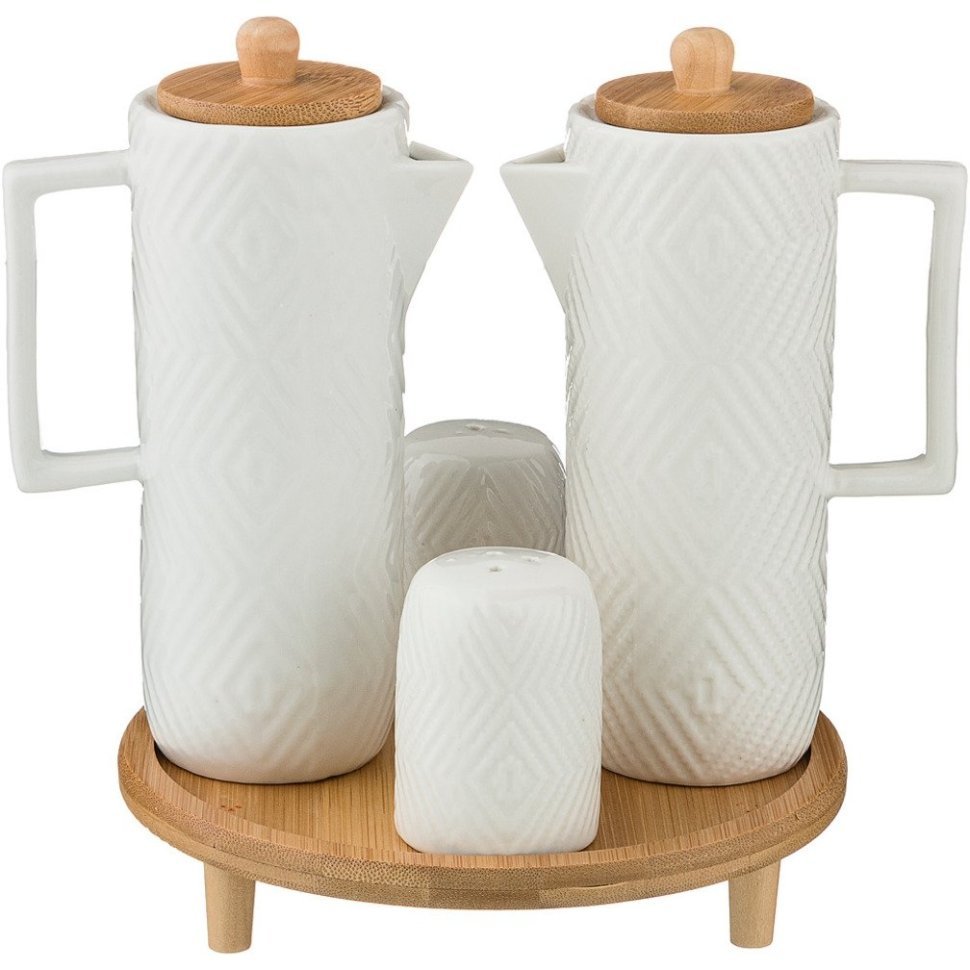 Фото Набор для специй lefard native 4пр. 300 мл. на подставке 16,5*16,5 см. в=19 см. (587-140)  - интернет-магазин МегаТерем в Москве