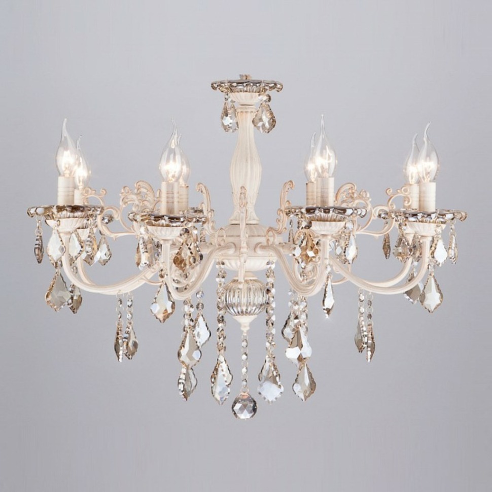 Фото Подвесная люстра Eurosvet Elisha 3281/8 белый с золотом/тонированный хрусталь Strotskis EV_63383 - интернет-магазин МегаТерем в Москве