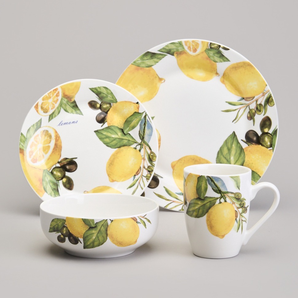Фото Набор посуды обеденный lefard лемон три на 4 пер. 16 пр. (358-2220)  - интернет-магазин МегаТерем в Москве