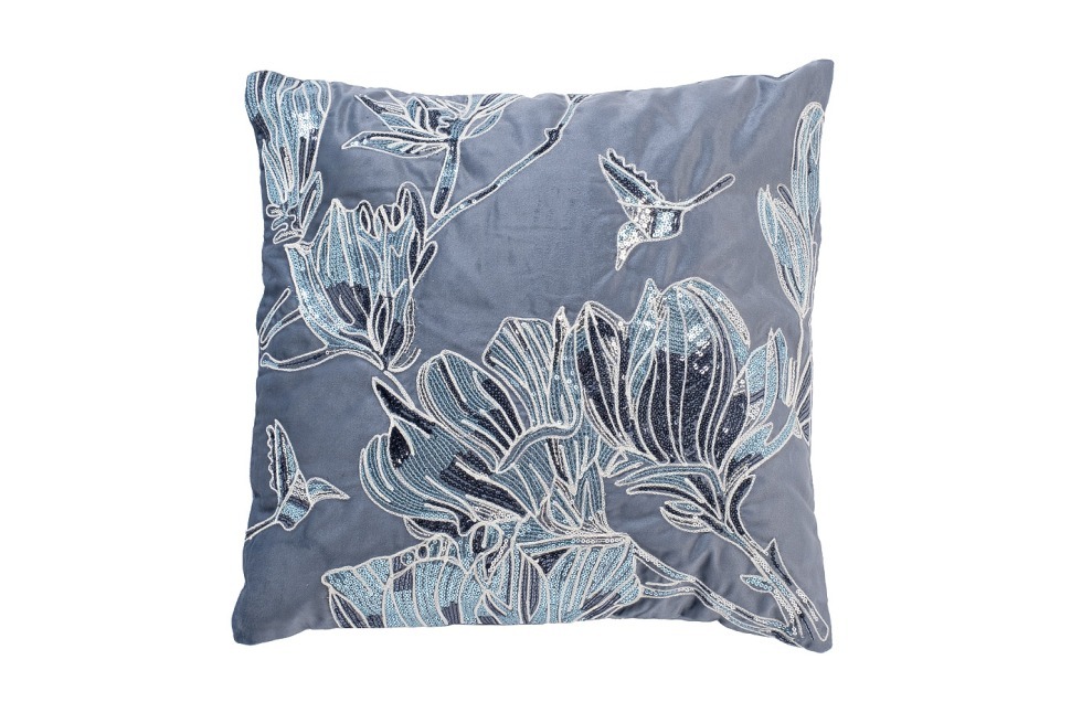 Фото Подушка с пайетками Арт Магнолия синий 45*45см (TT-00014386) - интернет-магазин МегаТерем в Москве