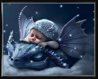 Картина Малыш на Драконе с кристаллами Swarovski (3041)