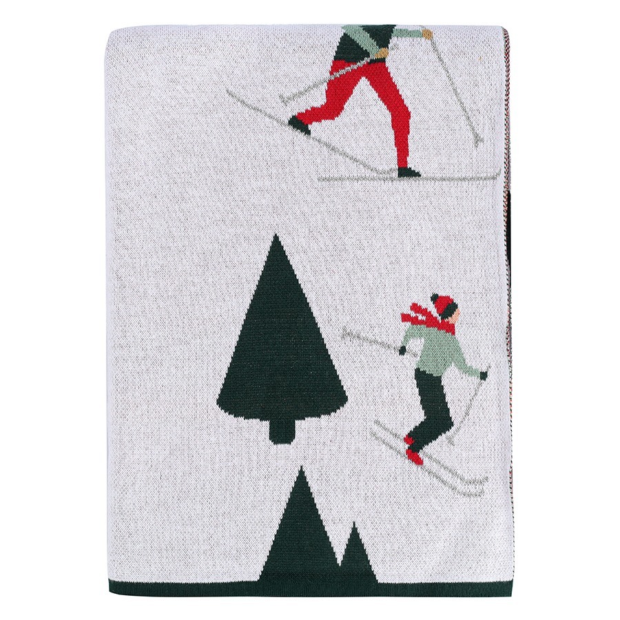 Фото Плед из хлопка с новогодним рисунком let's ski из коллекции new year essential, 130x180 см (79344) - интернет-магазин МегаТерем в Москве