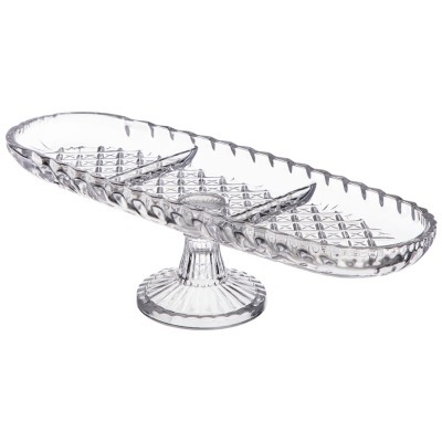 Блюдо на ножке овальное 3 секции 39x14 см Alegre Glass (337-038)