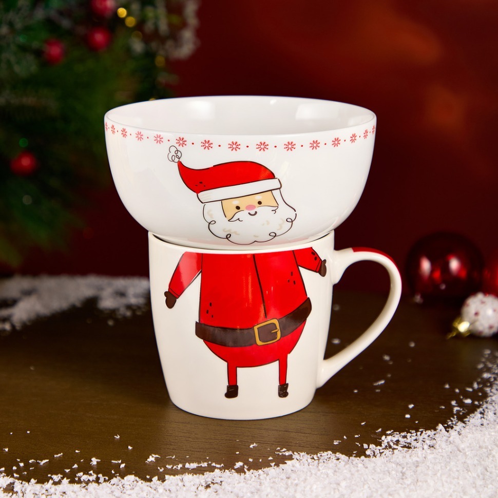 Фото Набор посуды lefard дед мороз 2 пр. (кружка 360мл, салатник 500мл) (260-1065)  - интернет-магазин МегаТерем в Москве