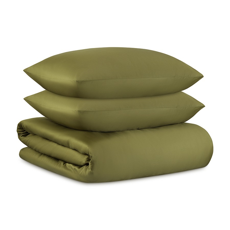 Фото Комплект постельного белья из премиального сатина оливкового цвета из коллекции essential, 150х200 с (79820) - интернет-магазин МегаТерем в Москве