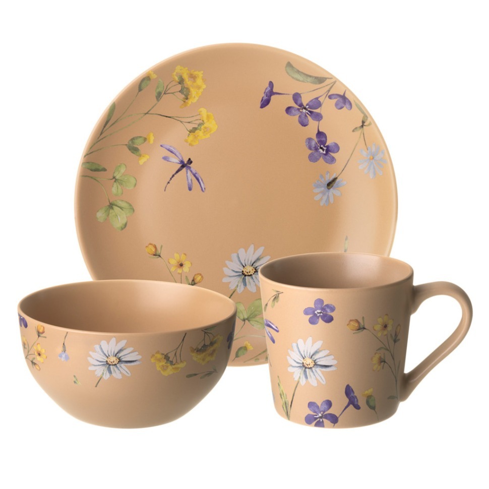 Фото Набор посуды lefard flowers 3 предмета: кружка 390мл, салатник 640мл, тарелка 20,5см (260-1085)  - интернет-магазин МегаТерем в Москве