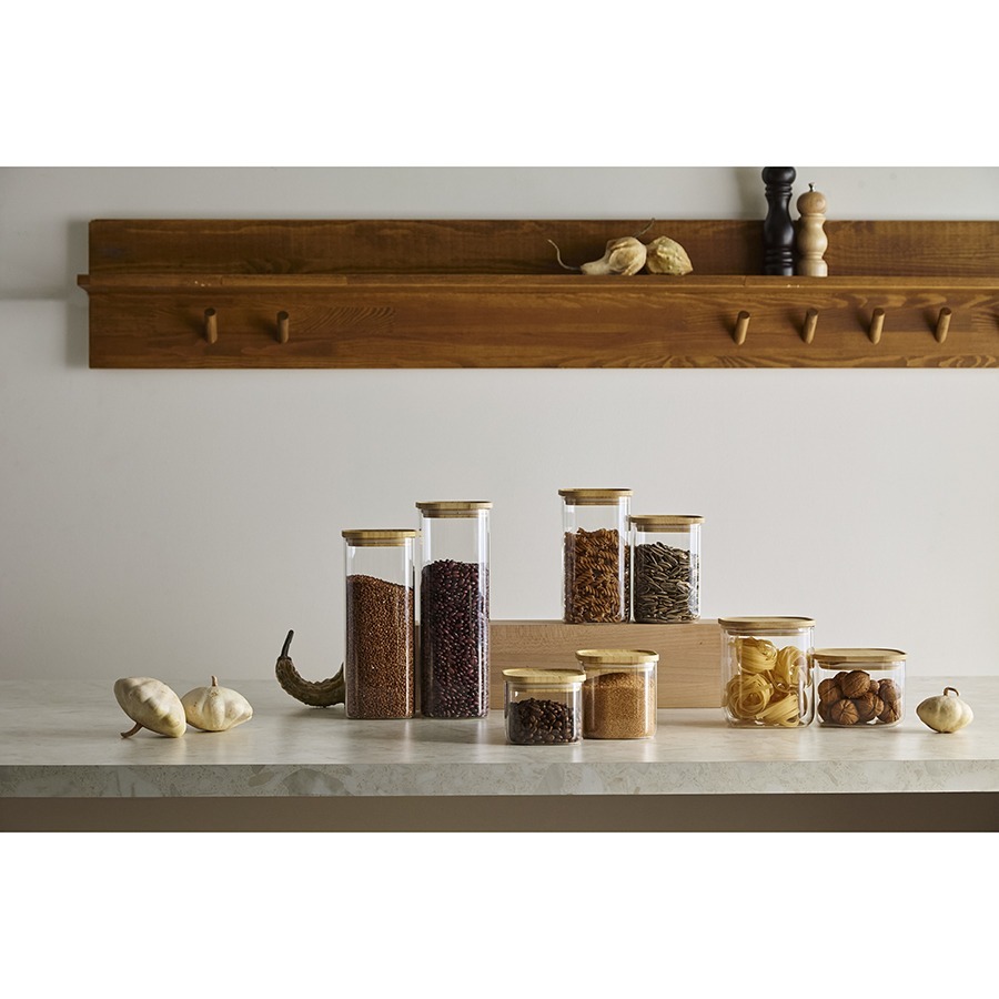 Фото Банка для хранения квадратная glass bamboo, 1,1 л (77497) - интернет-магазин МегаТерем в Москве