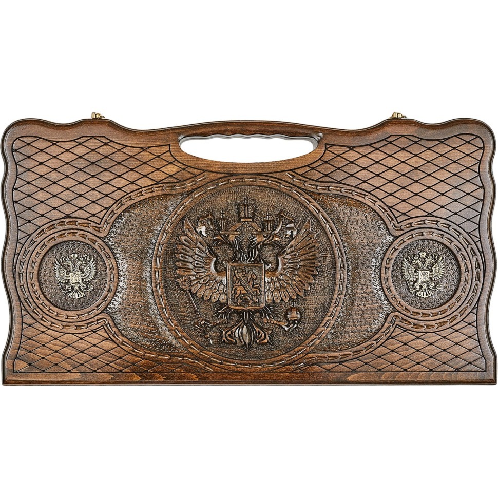 Фото Нарды резные Герб РФ 3 с бронзой 60, Haleyan (28390) - интернет-магазин МегаТерем в Москве