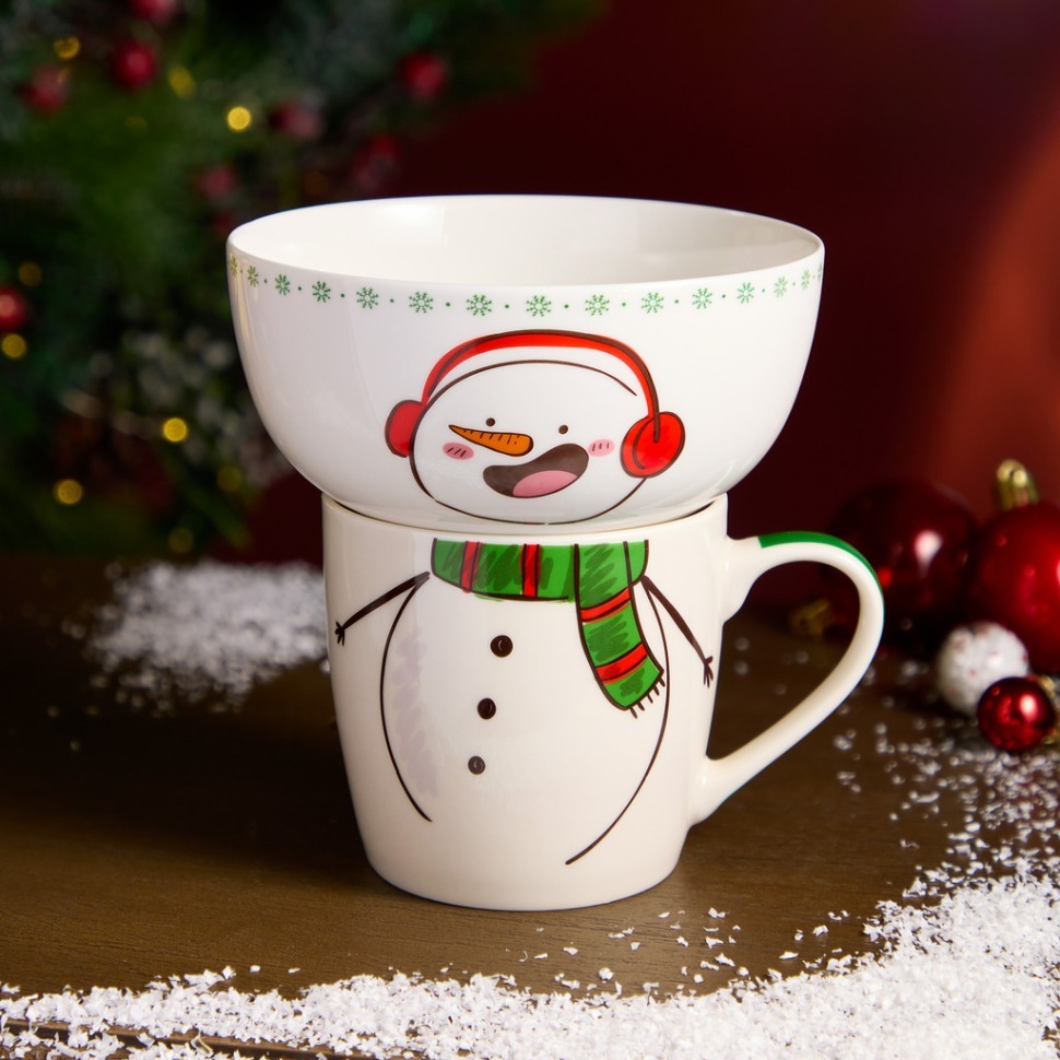 Фото Набор посуды lefard снеговик 2 пр. (кружка 360мл, салатник 500мл) (260-1066)  - интернет-магазин МегаТерем в Москве