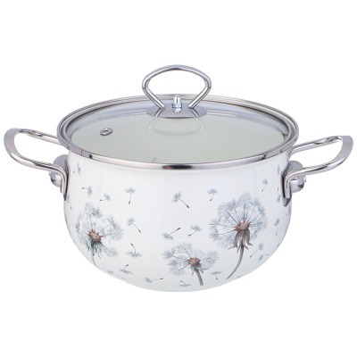 Кастрюля agness эмалированная со стеклянной крышкой серия "dandelion", 2,8 л диа. 20см (943-057) 