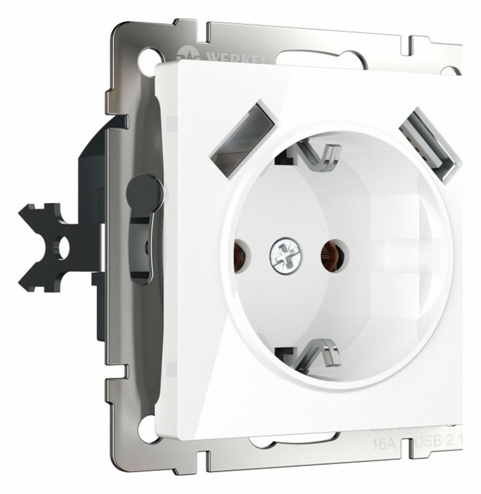 Фото Розетка с заземлением и со шторками и 2хUSB, без рамки Werkel белый W1171501 WRK_a051141 - интернет-магазин МегаТерем в Москве