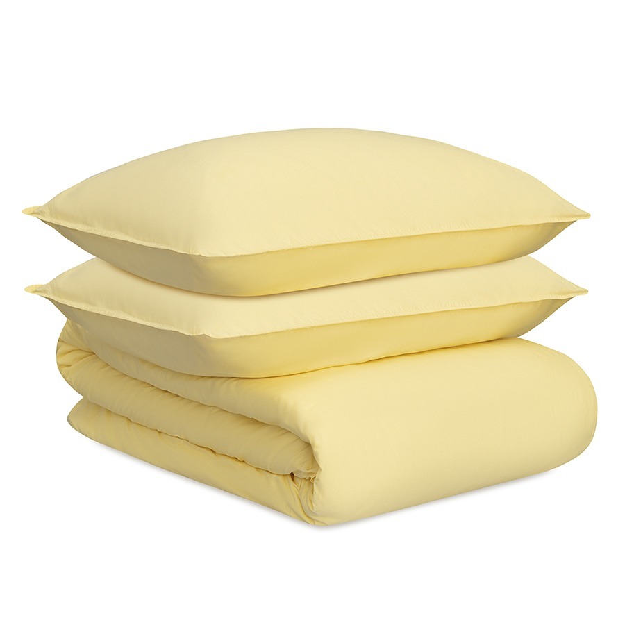 Фото Комплект постельного белья из стираного перкаля светло-желтого цвета из коллекции essential, 200х220 см (77732) - интернет-магазин МегаТерем в Москве