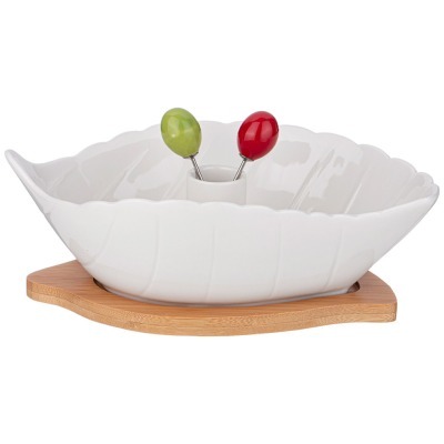 Салатник lefard "native" в форме листа 550 мл 22,3*13,5*6,9 см на дер.подставке 2 вилочки (кор=16наб (474-218) 