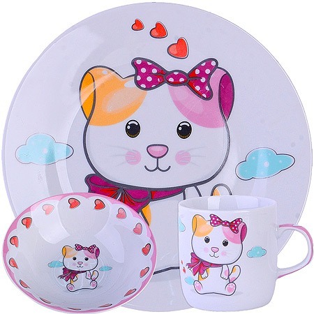 Фото Детский набор посуды Котенок LORAINE (60403) - интернет-магазин МегаТерем в Москве