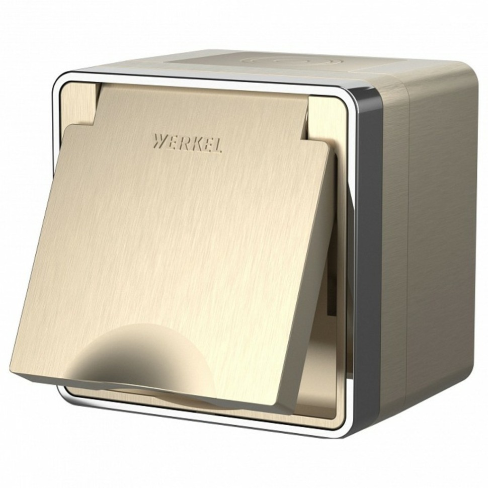 Фото Розетка влагозащищенная с заземлением и со шторками Werkel Gallant (шампань рифленый) W5071210 WRK_a051048 - интернет-магазин МегаТерем в Москве