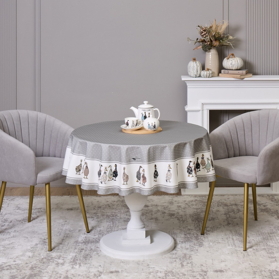 Фото Скатерть круглая family farm 150 см ,100% хлопок,серый ,твил, пропитка Lefard (850-750-23) - интернет-магазин МегаТерем в Москве