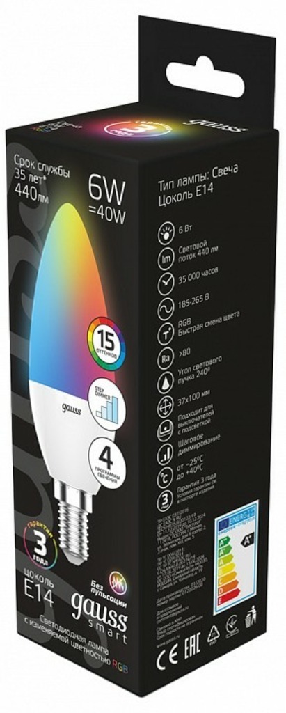 Фото Лампа светодиодная Gauss 406 E14 6Вт 3000-6500K 103101406 GA_103101406 - интернет-магазин МегаТерем в Москве
