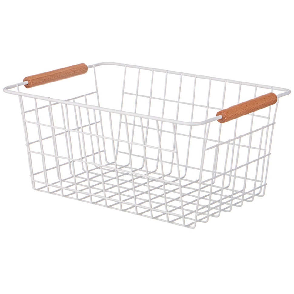 Фото Корзина с деревянными ручками белая 30,5*21*14 см Agness (917-114) - интернет-магазин МегаТерем в Москве